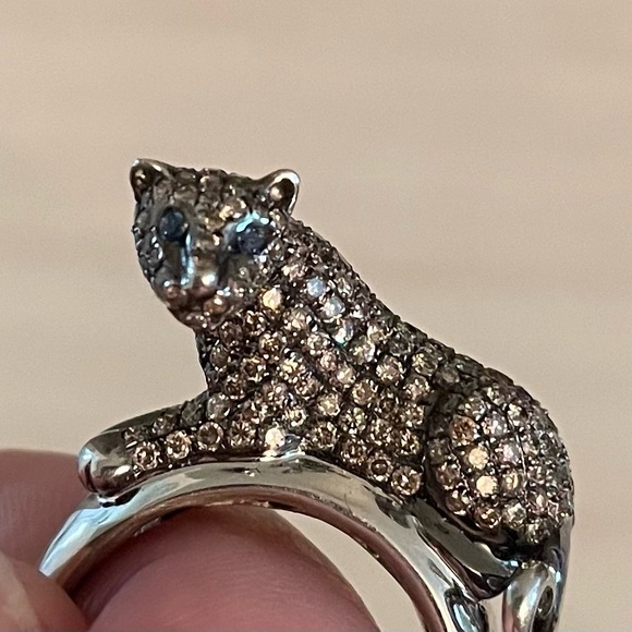 GORGEOUS 14k white gold and diamond jaguar ring - Picture 1 of 6